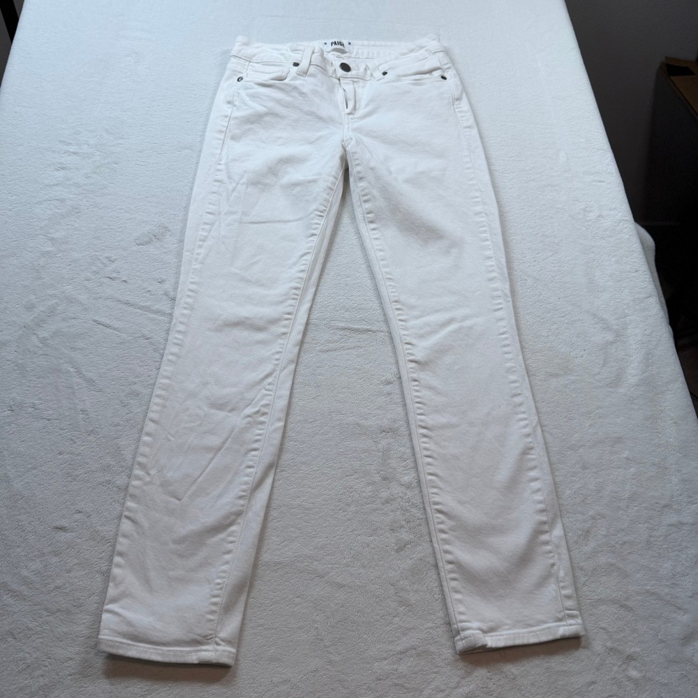 Paige Slim Straight Jeans Womens 26 White Good Low Rise Stretch Denim - Picture 1 of 15